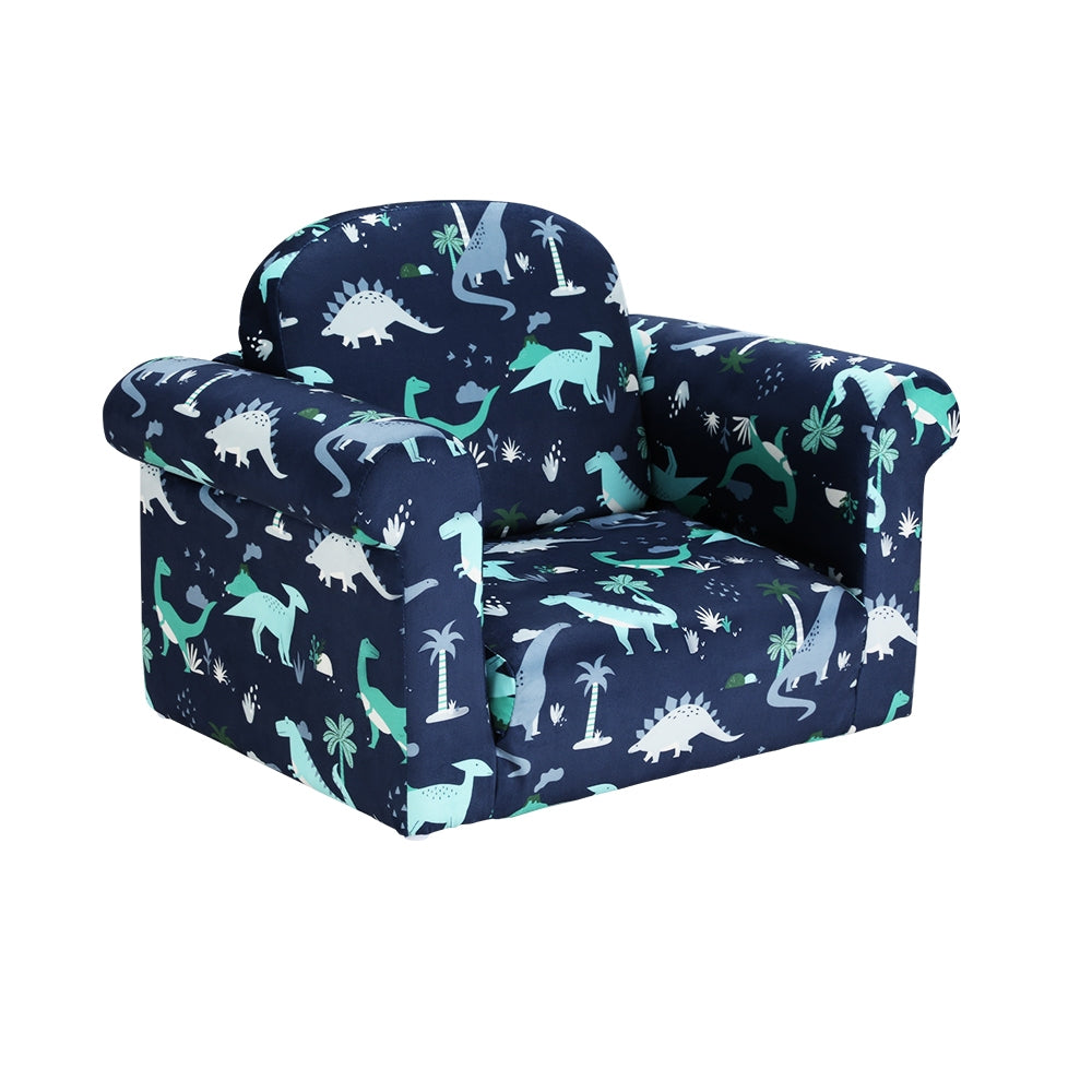 Keezi Kids Sofa 1 Seater Children Flip Open Couch Lounger Armchair Dinosaur Navy KID-SOFA-SINGLE-NY