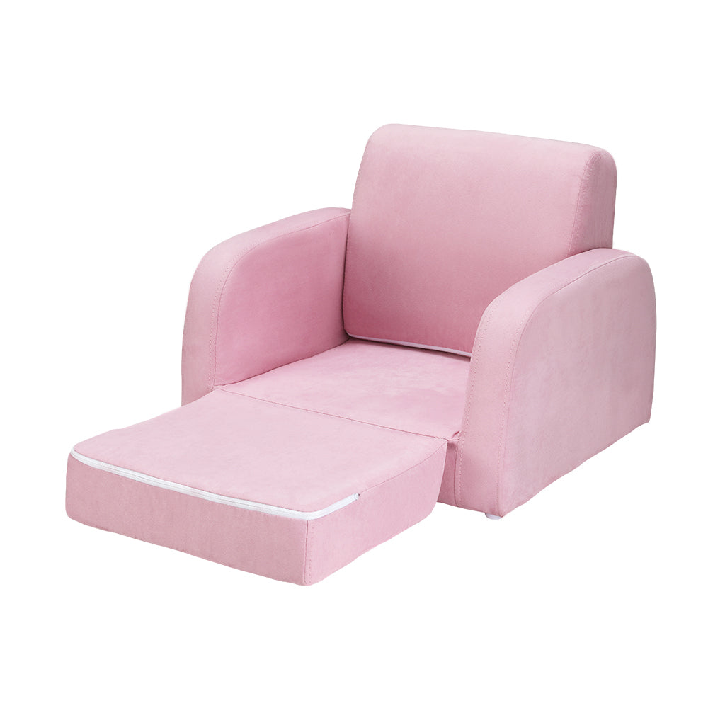 Keezi Kids Sofa 1 Seater Children Flip Open Couch Lounger Armchair Soft Pink KID-SOFA-SINGLE-PK