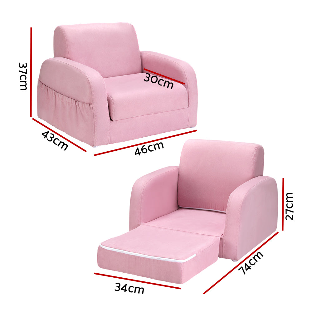 Keezi Kids Sofa 1 Seater Children Flip Open Couch Lounger Armchair Soft Pink KID-SOFA-SINGLE-PK