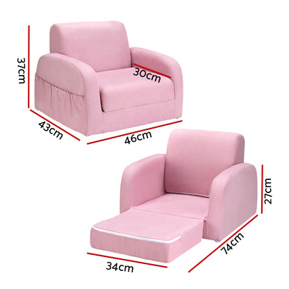 Keezi Kids Sofa 1 Seater Children Flip Open Couch Lounger Armchair Soft Pink KID-SOFA-SINGLE-PK