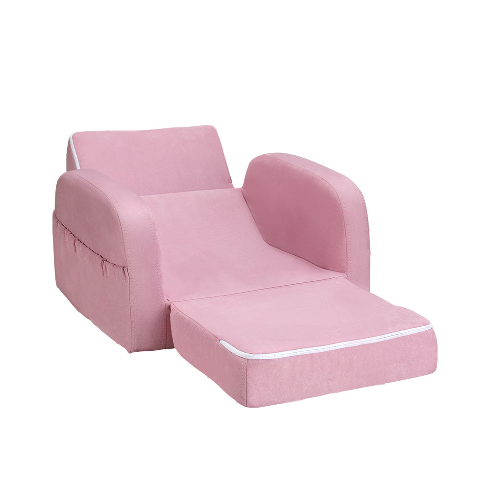 Keezi Kids Sofa 1 Seater Children Flip Open Couch Lounger Armchair Soft Pink KID-SOFA-SINGLE-PK