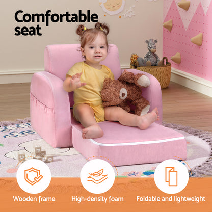 Keezi Kids Sofa 1 Seater Children Flip Open Couch Lounger Armchair Soft Pink KID-SOFA-SINGLE-PK