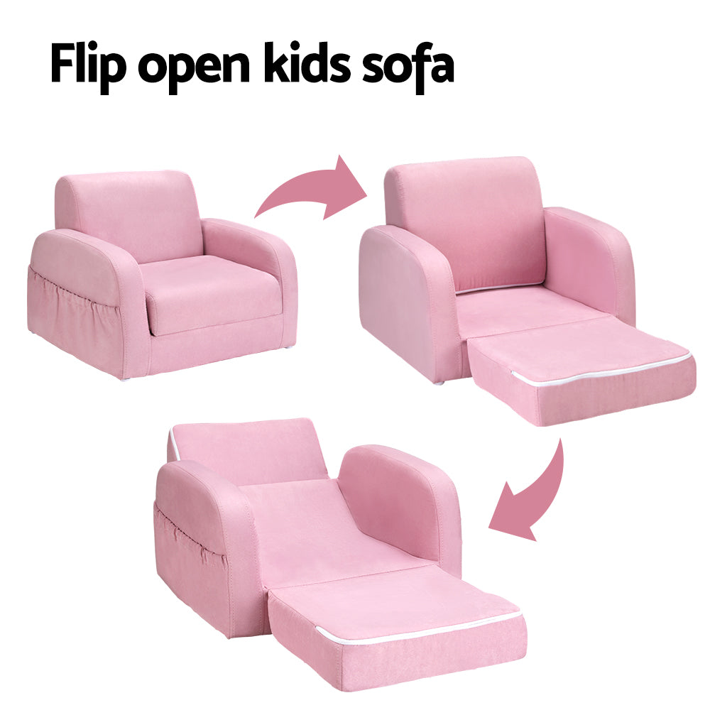 Keezi Kids Sofa 1 Seater Children Flip Open Couch Lounger Armchair Soft Pink KID-SOFA-SINGLE-PK