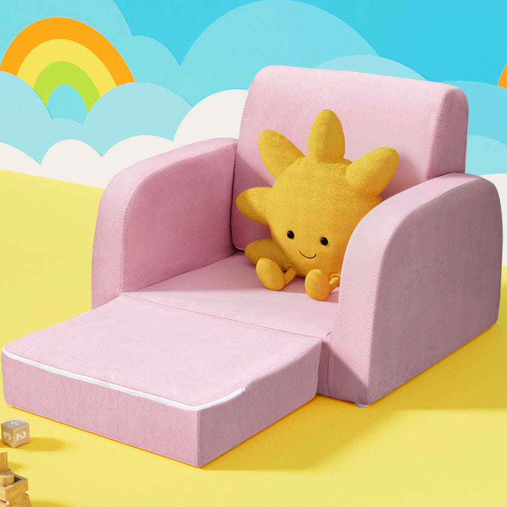 Keezi Kids Sofa 1 Seater Children Flip Open Couch Lounger Armchair Soft Pink KID-SOFA-SINGLE-PK