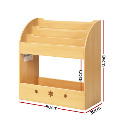 Keezi 3 Tiers Kids Bookshelf Magazine Shelf Organiser Bookcase Display KID-TBK-WD