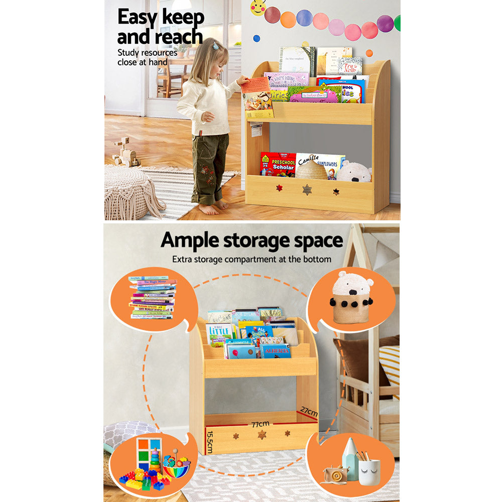 Keezi 3 Tiers Kids Bookshelf Magazine Shelf Organiser Bookcase Display KID-TBK-WD
