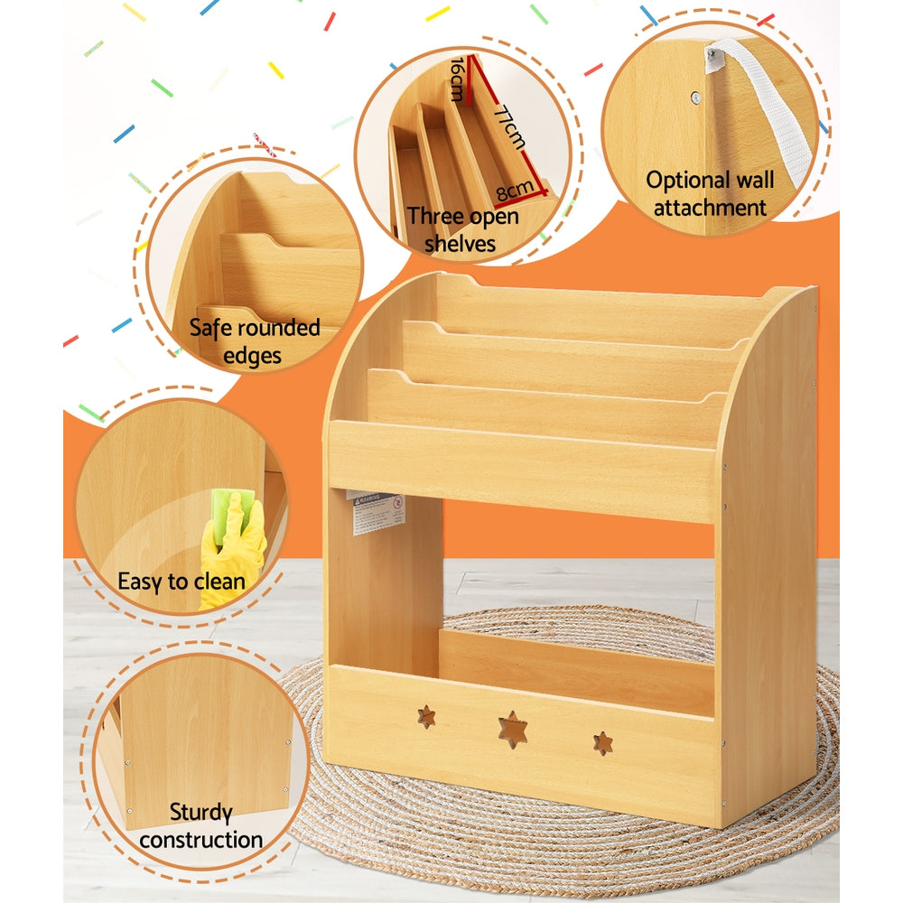 Keezi 3 Tiers Kids Bookshelf Magazine Shelf Organiser Bookcase Display KID-TBK-WD