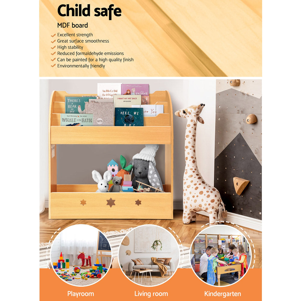 Keezi 3 Tiers Kids Bookshelf Magazine Shelf Organiser Bookcase Display KID-TBK-WD