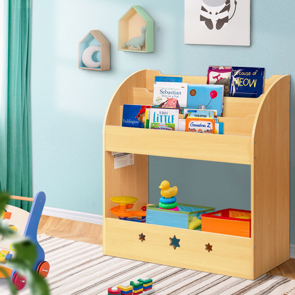 Keezi 3 Tiers Kids Bookshelf Magazine Shelf Organiser Bookcase Display KID-TBK-WD