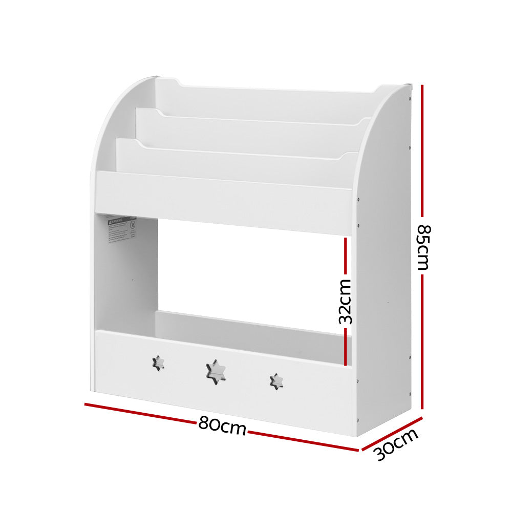 Keezi 3 Tiers Kids Bookshelf Magazine Shelf Organiser Bookcase Display White KID-TBK-WH