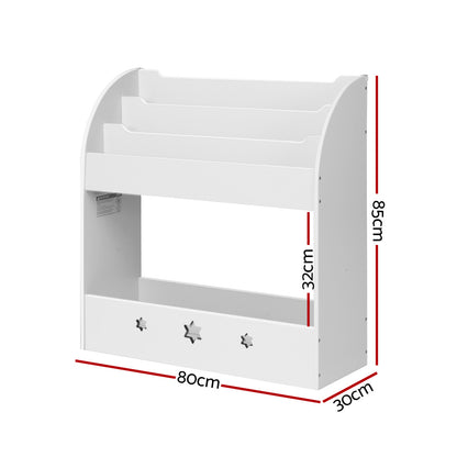 Keezi 3 Tiers Kids Bookshelf Magazine Shelf Organiser Bookcase Display White KID-TBK-WH