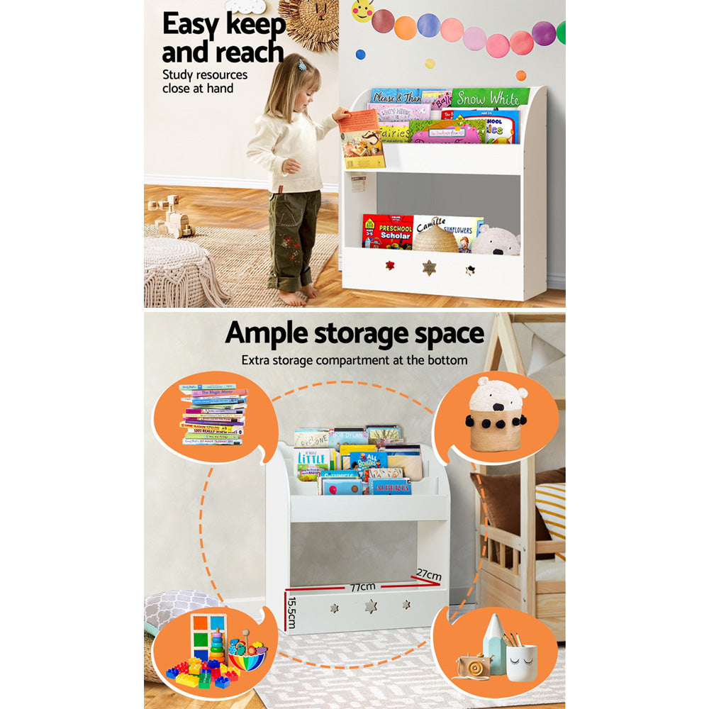 Keezi 3 Tiers Kids Bookshelf Magazine Shelf Organiser Bookcase Display White KID-TBK-WH
