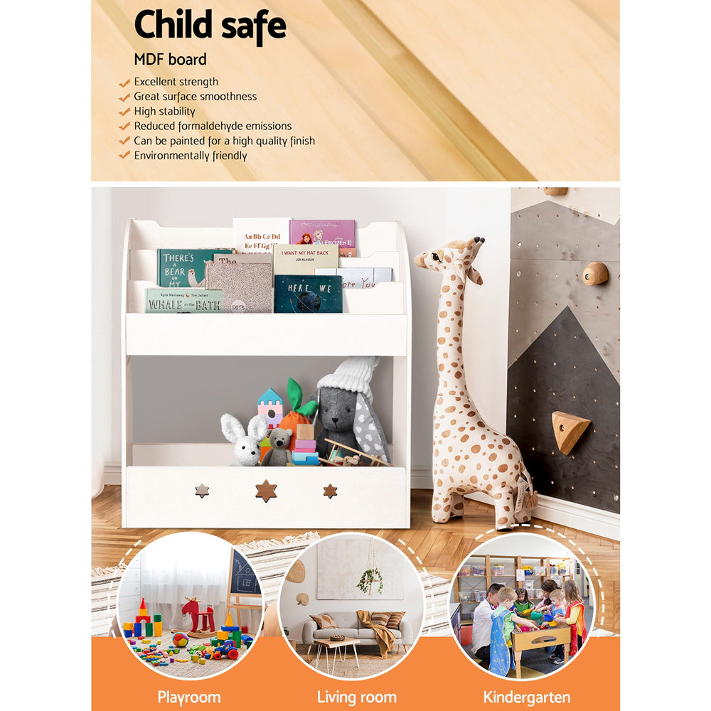 Keezi 3 Tiers Kids Bookshelf Magazine Shelf Organiser Bookcase Display White KID-TBK-WH