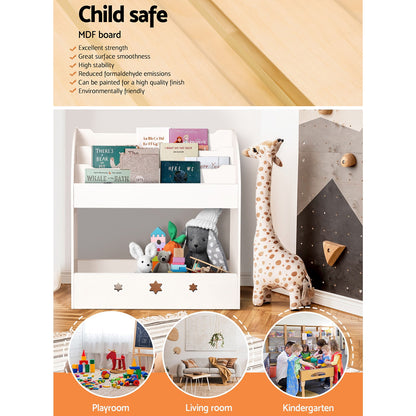 Keezi 3 Tiers Kids Bookshelf Magazine Shelf Organiser Bookcase Display White KID-TBK-WH
