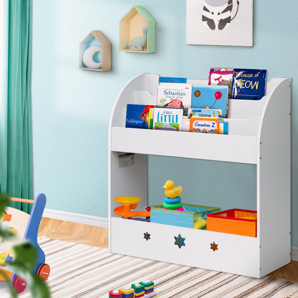 Keezi 3 Tiers Kids Bookshelf Magazine Shelf Organiser Bookcase Display White KID-TBK-WH