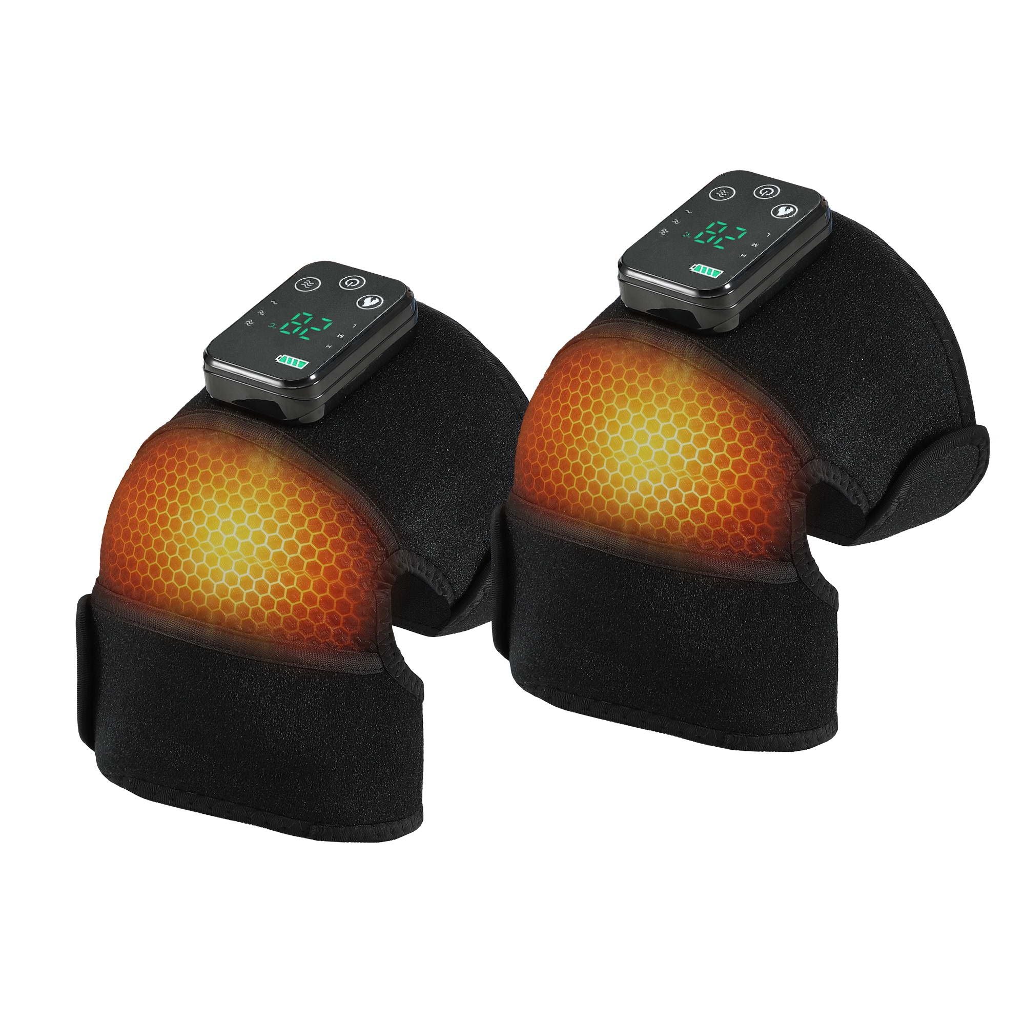 Livemor Knee Massager with Heat (2 Pack), Cordless Heated Knee Massage for Pain Relief with 3 Heating Levels, KNEE-MASSAGE-02-BKX2