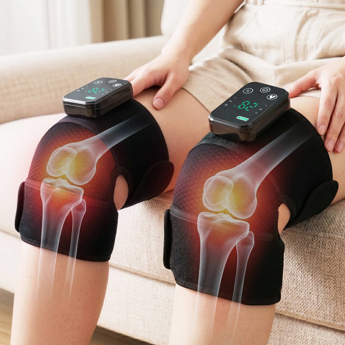 Livemor Knee Massager with Heat (2 Pack), Cordless Heated Knee Massage for Pain Relief with 3 Heating Levels, KNEE-MASSAGE-02-BKX2