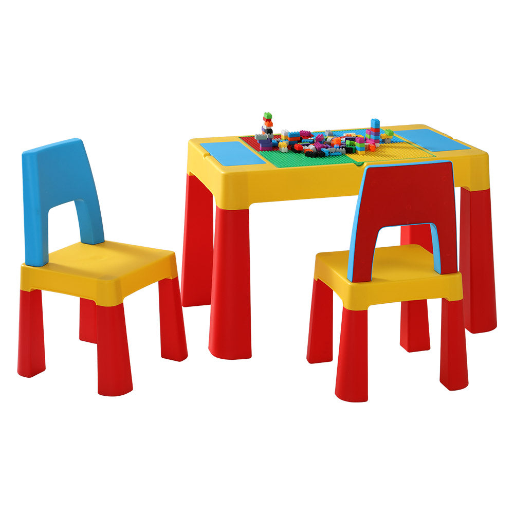 Keezi 3PCS Kids Table and Chairs Set Activity Toys Storage Box Desk Blocks KPF-7834-CFL