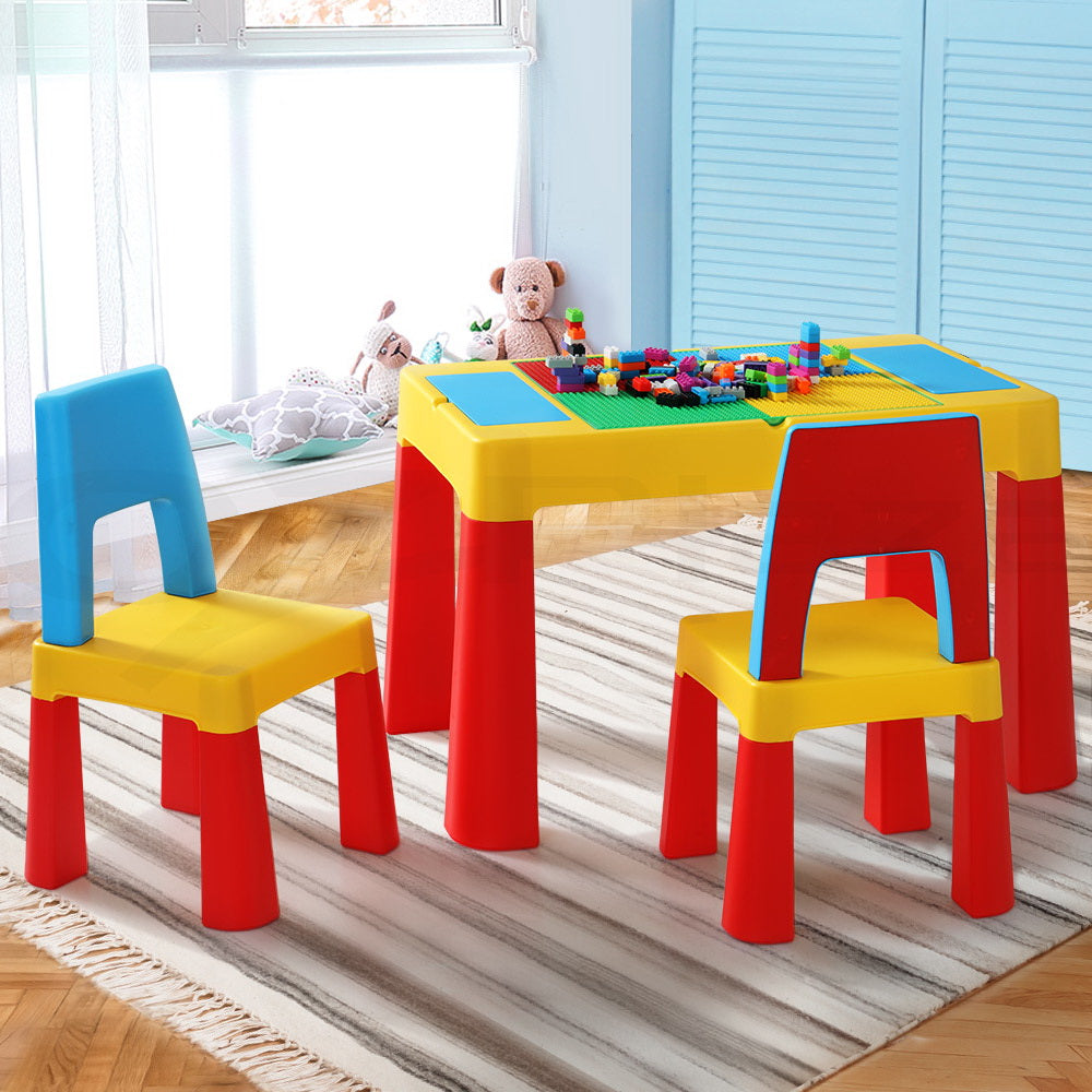 Keezi 3PCS Kids Table and Chairs Set Activity Toys Storage Box Desk Blocks KPF-7834-CFL