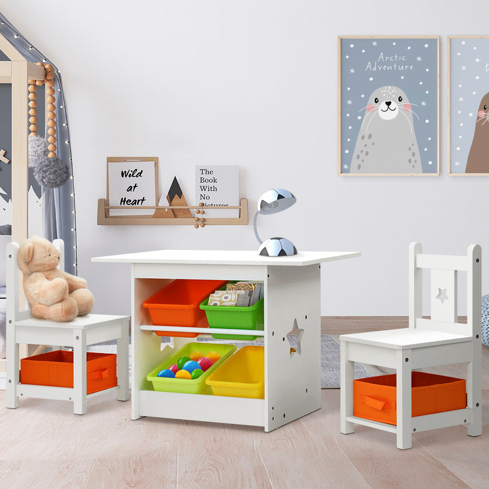 Keezi 3PCS Kids Table and Chairs Set Children Furniture Play Toys Storage Box KPF-B-OTTC-CFL