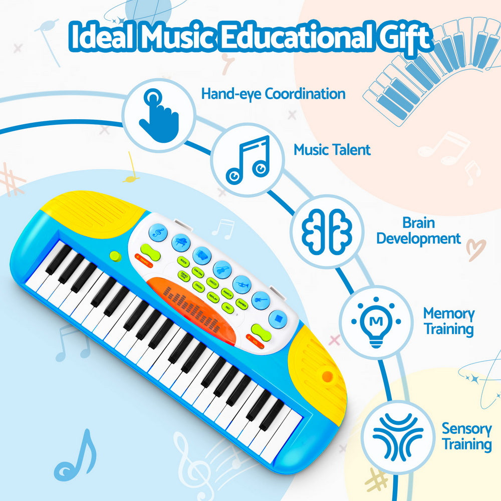 Keezi Kids Piano Keyboard 37 Keys Electronic Musical Instrument Set w/ Stool Microphone KPK-37-BL