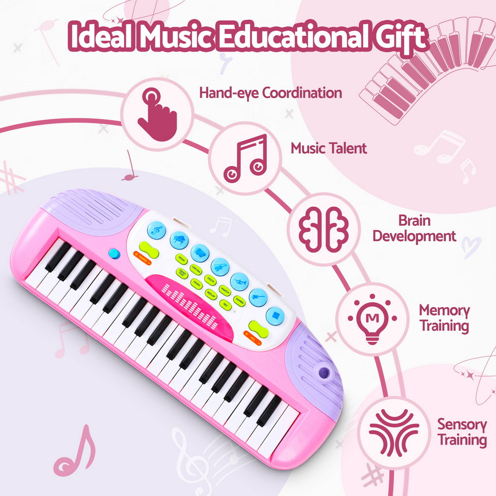 Keezi Kids Piano Keyboard 37 Keys Electronic Musical Instrument Set w/ Stool Microphone KPK-37-PK