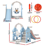 Keezi Kids Slide Swing Set Basketball Hoop Rings Outdoor Playground 170cm Blue KPS-7103-BU