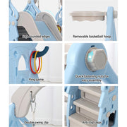 Keezi Kids Slide Swing Set Basketball Hoop Rings Outdoor Playground 170cm Blue KPS-7103-BU