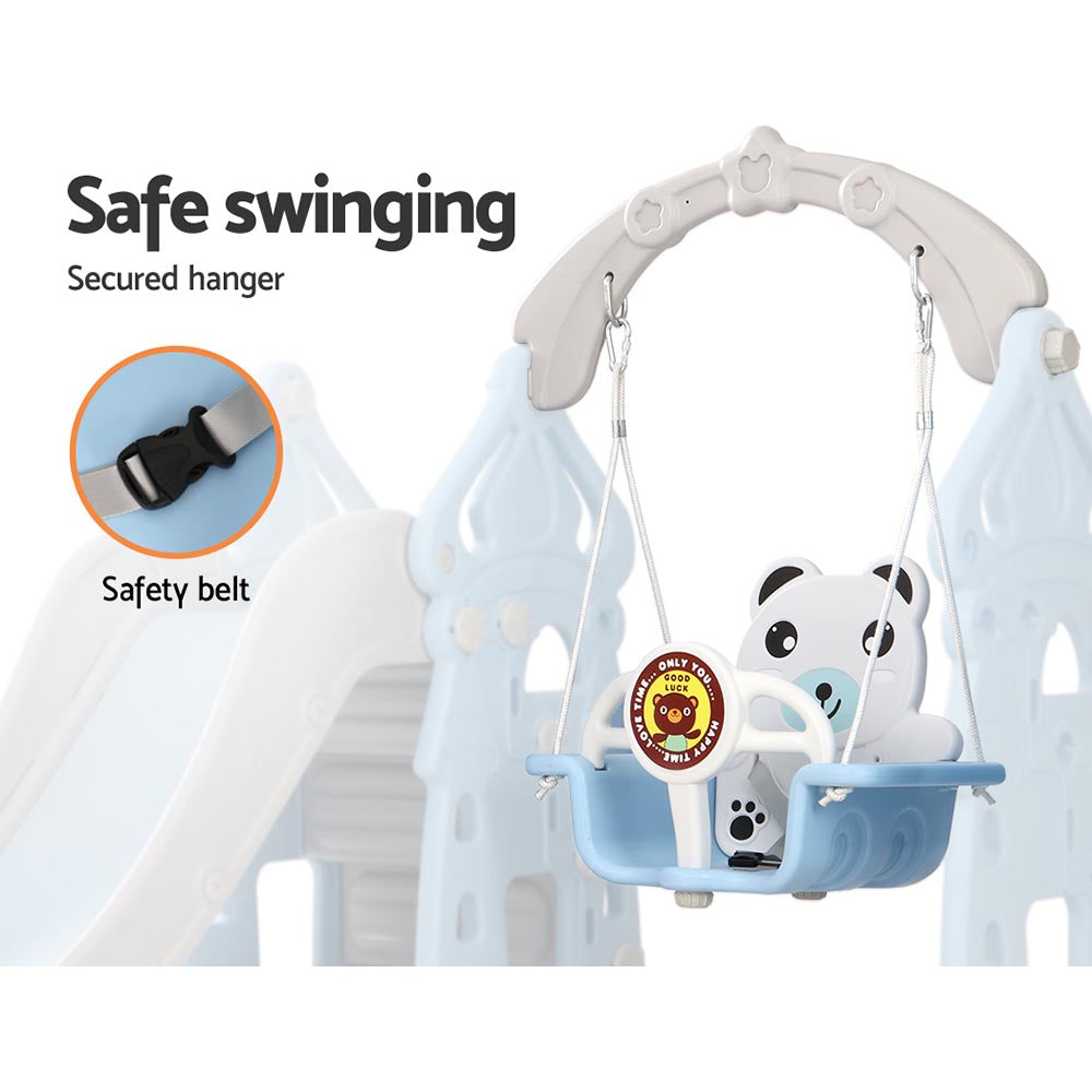 Keezi Kids Slide Swing Set Basketball Hoop Rings Outdoor Playground 170cm Blue KPS-7103-BU