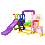 Keezi Kids Slide Swing Set Basketball Hoop Study Table Outdoor Toys 140cm Purple KPS-7174-CFL