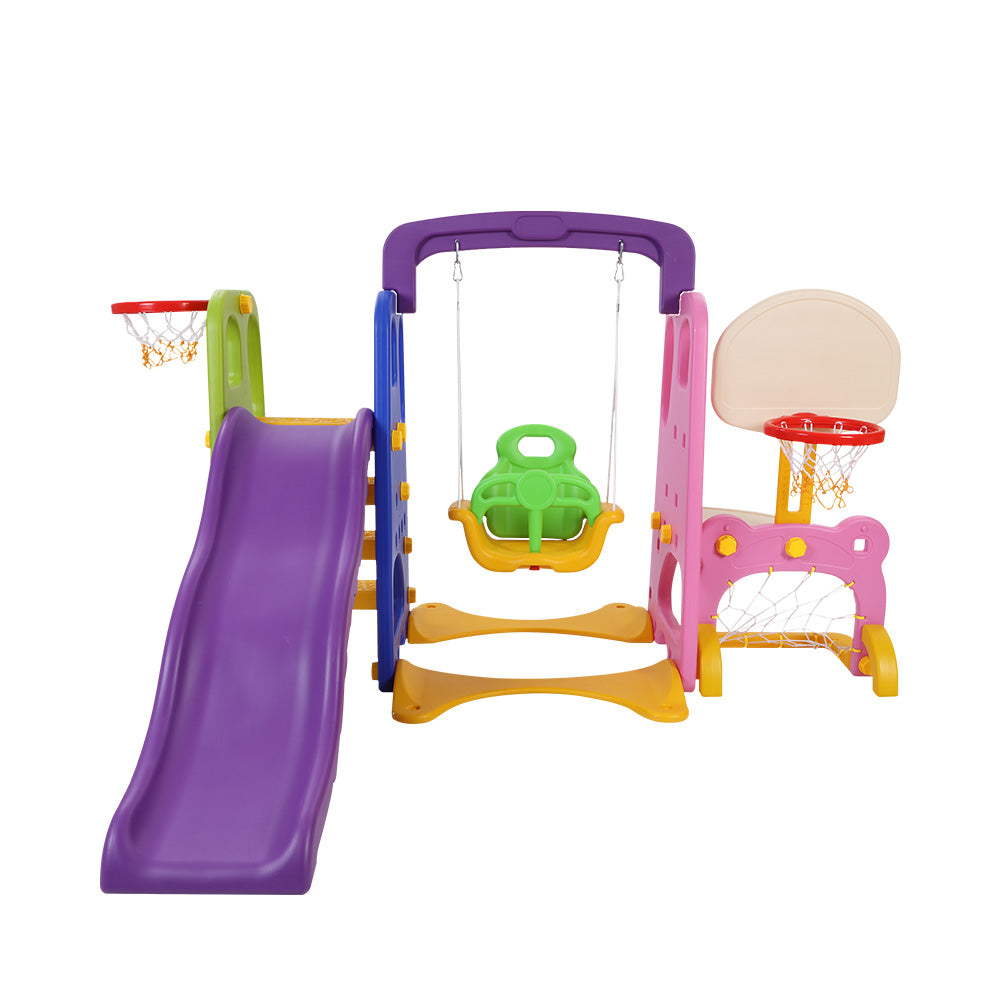 Keezi Kids Slide Swing Set Basketball Hoop Study Table Outdoor Toys 140cm Purple KPS-7174-CFL