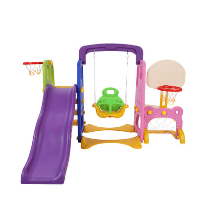 Keezi Kids Slide Swing Set Basketball Hoop Study Table Outdoor Toys 140cm Purple KPS-7174-CFL