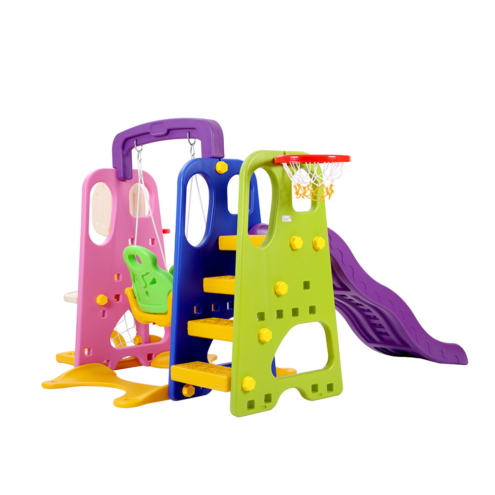 Keezi Kids Slide Swing Set Basketball Hoop Study Table Outdoor Toys 140cm Purple KPS-7174-CFL