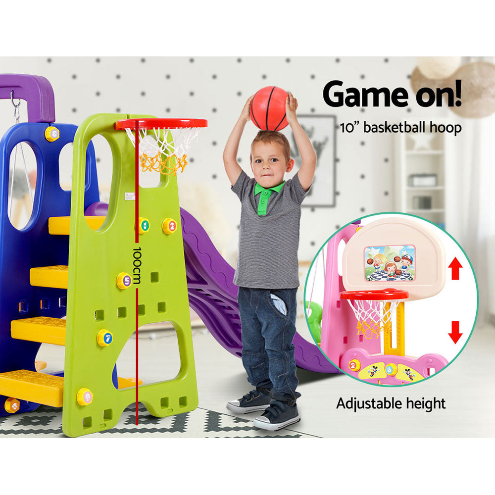 Keezi Kids Slide Swing Set Basketball Hoop Study Table Outdoor Toys 140cm Purple KPS-7174-CFL