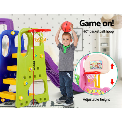 Keezi Kids Slide Swing Set Basketball Hoop Study Table Outdoor Toys 140cm Purple KPS-7174-CFL