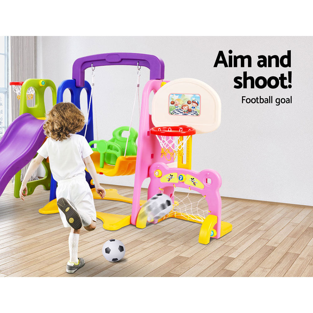 Keezi Kids Slide Swing Set Basketball Hoop Study Table Outdoor Toys 140cm Purple KPS-7174-CFL