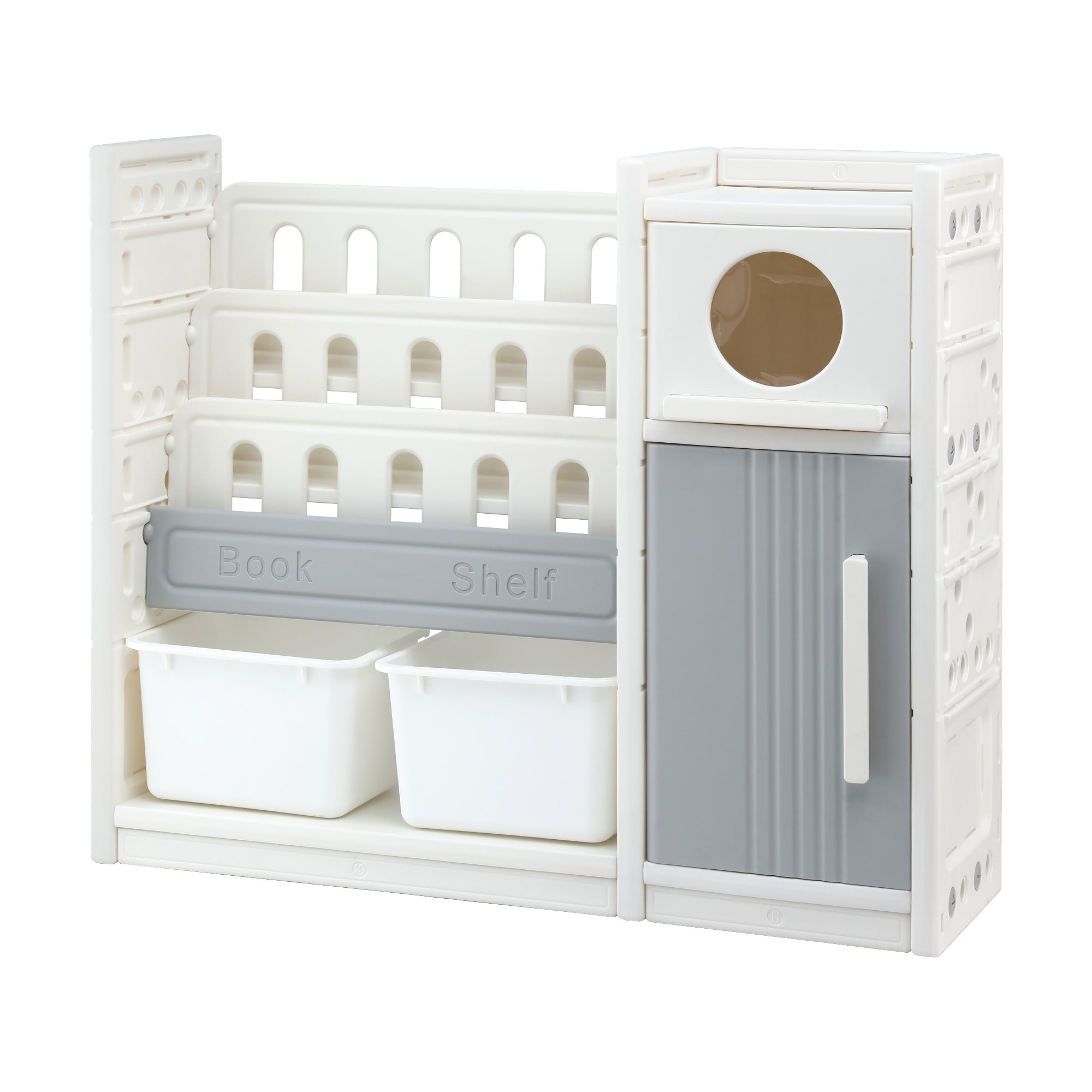 Keezi Kids Bookshelf and Toy Storage Organizer with 3-Tier Bookshelvs, 2 Removable Bins and 2 Storage KPS-BOOK3T-MUL-BG
