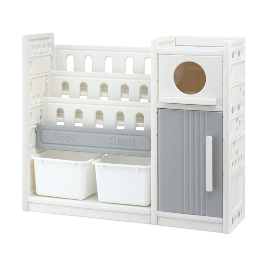 Keezi Kids Bookshelf and Toy Storage Organizer with 3-Tier Bookshelvs, 2 Removable Bins and 2 Storage KPS-BOOK3T-MUL-BG