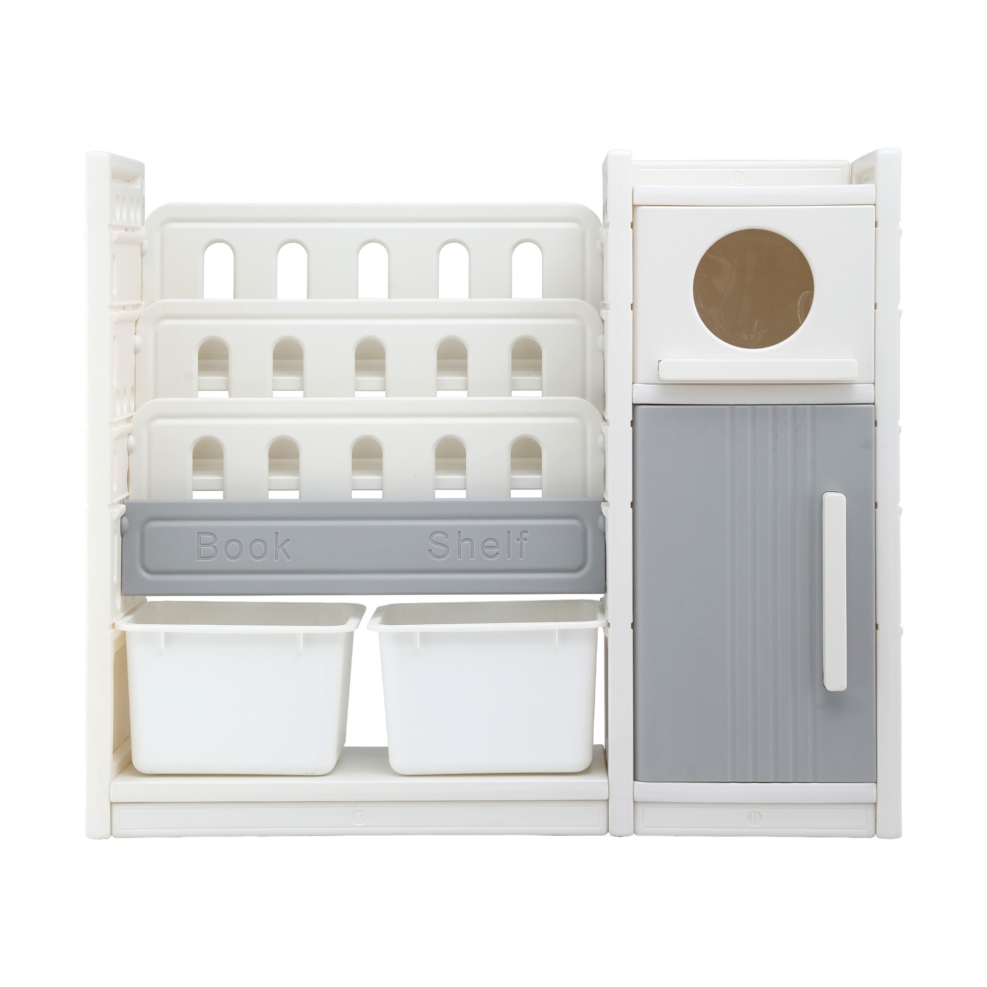 Keezi Kids Bookshelf and Toy Storage Organizer with 3-Tier Bookshelvs, 2 Removable Bins and 2 Storage KPS-BOOK3T-MUL-BG