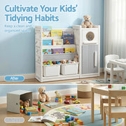 Keezi Kids Bookshelf and Toy Storage Organizer with 3-Tier Bookshelvs, 2 Removable Bins and 2 Storage KPS-BOOK3T-MUL-BG