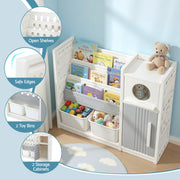 Keezi Kids Bookshelf and Toy Storage Organizer with 3-Tier Bookshelvs, 2 Removable Bins and 2 Storage KPS-BOOK3T-MUL-BG