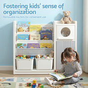 Keezi Kids Bookshelf and Toy Storage Organizer with 3-Tier Bookshelvs, 2 Removable Bins and 2 Storage KPS-BOOK3T-MUL-BG