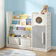 Keezi Kids Bookshelf and Toy Storage Organizer with 3-Tier Bookshelvs, 2 Removable Bins and 2 Storage KPS-BOOK3T-MUL-BG