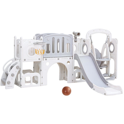 Keezi Kids Slide Swing Set Basketball Hoop Ring Football Outdoor Toys 132cm grey KPS-SLIDE-1125-4IN1-GR