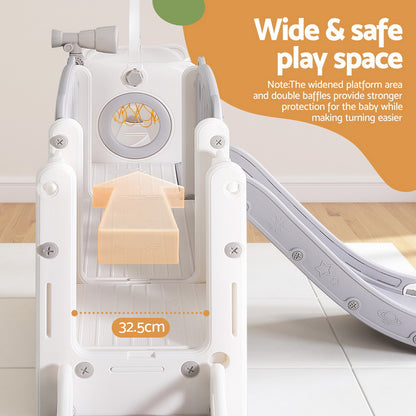 Keezi Kids Slide Swing Set Basketball Hoop Ring Football Outdoor Toys 132cm grey KPS-SLIDE-1125-4IN1-GR
