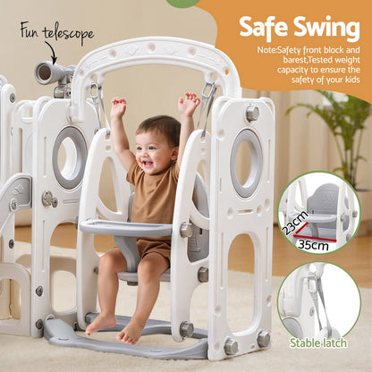 Keezi Kids Slide Swing Set Basketball Hoop Ring Football Outdoor Toys 132cm grey KPS-SLIDE-1125-4IN1-GR