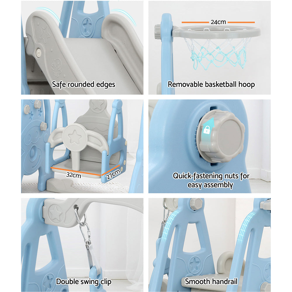 Keezi Kids Slide Swing Set Basketball Hoop Outdoor Playground Toys 170cm Blue KPS-SLIDE-2160-BU
