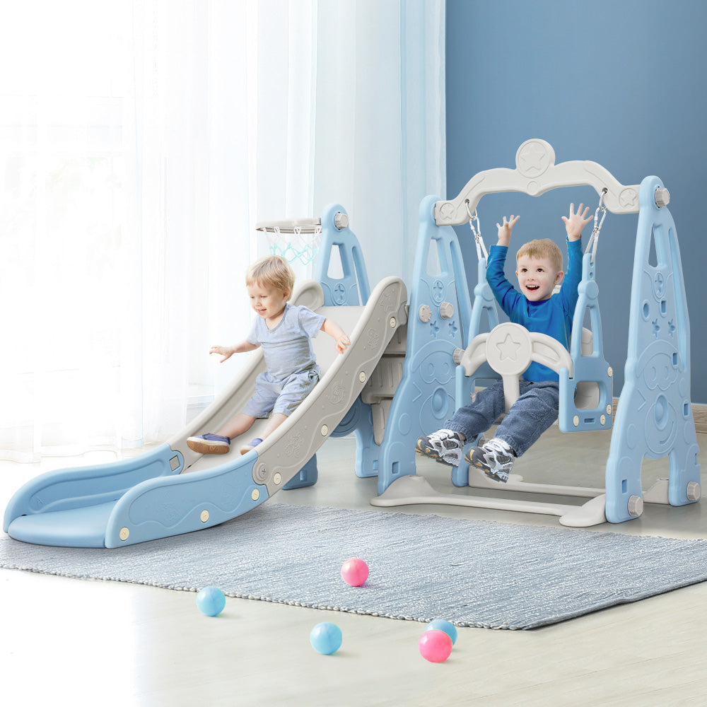 Keezi Kids Slide Swing Set Basketball Hoop Outdoor Playground Toys 170cm Blue KPS-SLIDE-2160-BU