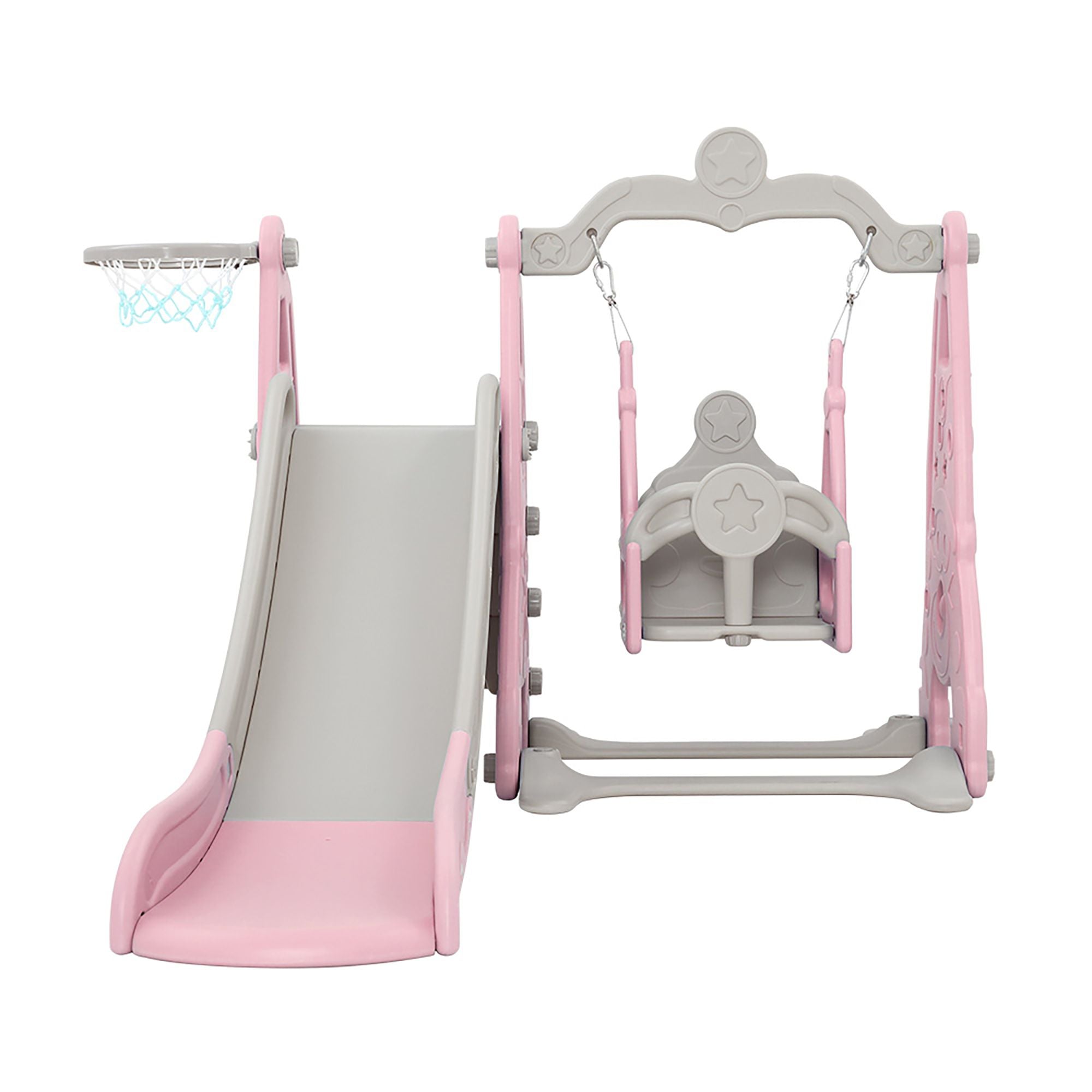 Keezi Kids Slide Swing Set Basketball Hoop Outdoor Playground Toys 170cm Pink KPS-SLIDE-2160-PK