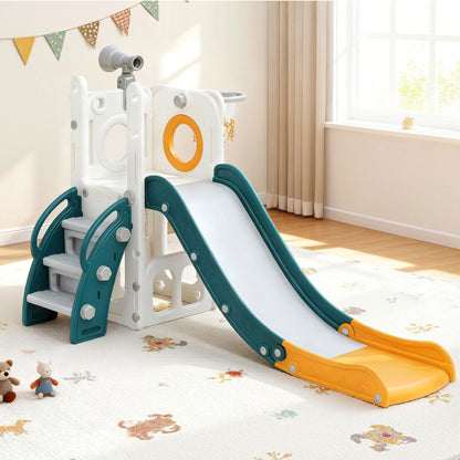Keezi Kids Slide Set Basketball Hoop Outdoor Playground Outdoor Toys Telescope Storage KPS-SLIDE-B899-GN